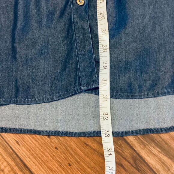 C. Wonder Blue Denim Chambray Ruffled Front Button Shirt Tunic 22W - Picture 8 of 10